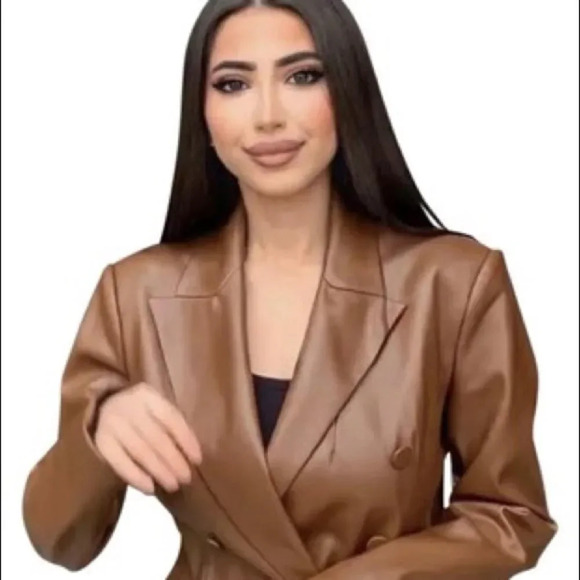 Zara Brown Double-breasted Faux Blazer Brandy Jacket Blazer, NWT - Picture 12 of 15